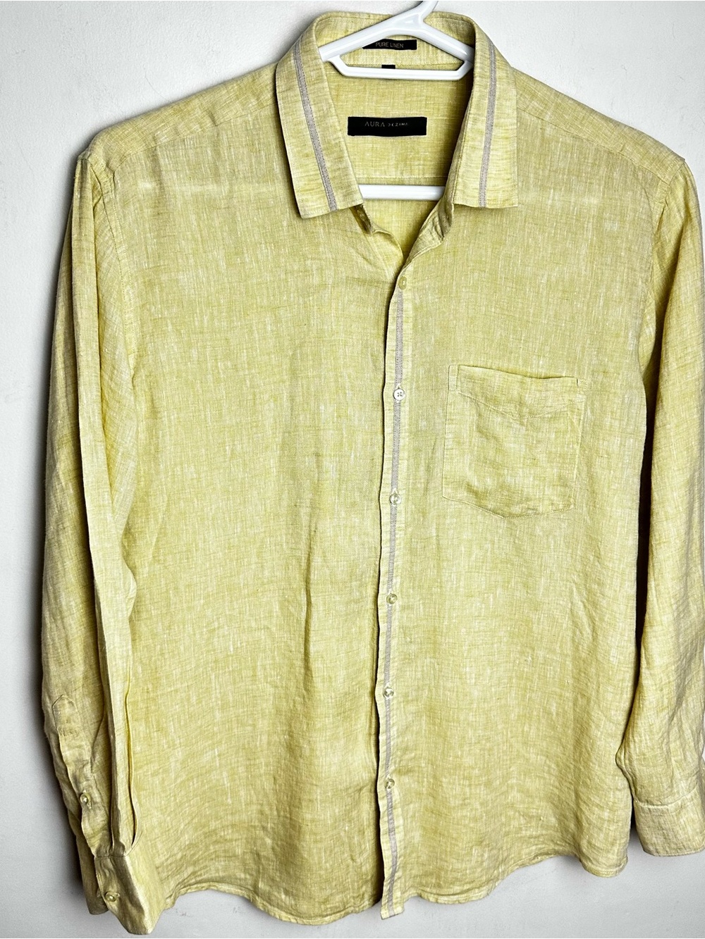 Aura Dezina 100% Linen Button Up Shirt Men's Size XXL Yellow Lightweight Beach